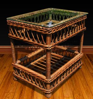 Spice Islands Bar Harbor Wicker End Table With Glass Top in Brown