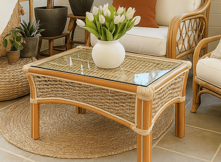 Spice Islands Islander Rattan Coffee Table With Glass Top (Perfect For Smaller Areas)