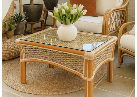 Spice Islands Islander Rattan Coffee Table With Glass Top (Perfect For Smaller Areas)