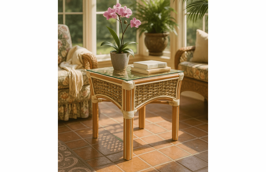 Spice Islands Islander Rattan End Table With Glass Top (Perfect For Smaller Areas)
