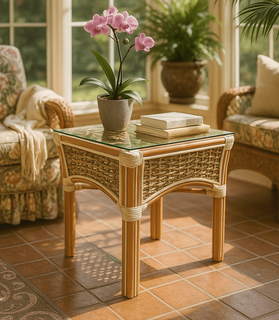 Spice Islands Islander Rattan End Table With Glass Top (Perfect For Smaller Areas)