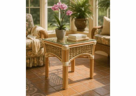 Spice Islands Islander Rattan End Table With Glass Top (Perfect For Smaller Areas)