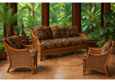 Spice Islands Mauna Loa Brownwash Rattan Set Of 3: 2 Chairs and Sofa
