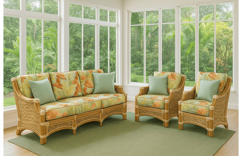 Ubud Grove Natural Rattan Set of 3: 2 Chairs and Sofa