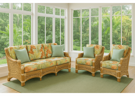 Ubud Grove Natural Rattan Set of 3: 2 Chairs and Sofa