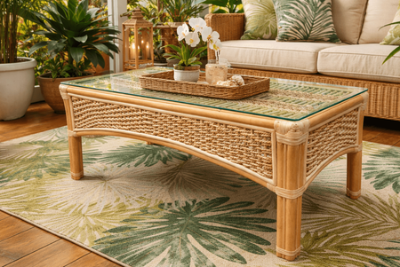 Crestwood Bay Rattan Coffee Table With Glass Top