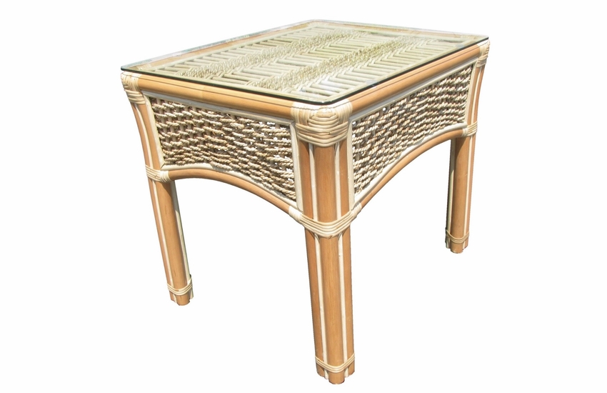 Spice Islands Rattan End Table With Glass Top