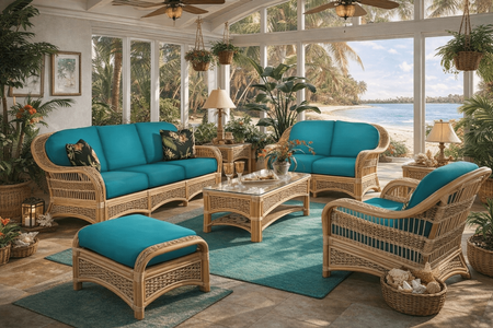 Crestwood Bay Rattan Set of 6 - Sofa, Loveseat, Chair, Ottoman, End Table, Coffee Table