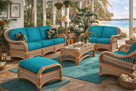 Crestwood Bay Rattan Set of 6 - Sofa, Loveseat, Chair, Ottoman, End Table, Coffee Table