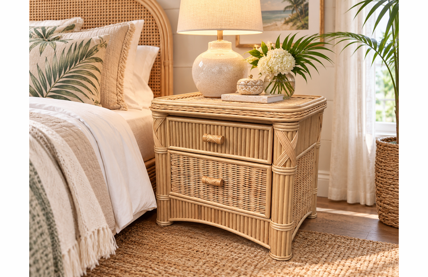St. Thomas Rattan 2 Drawer Nightstand