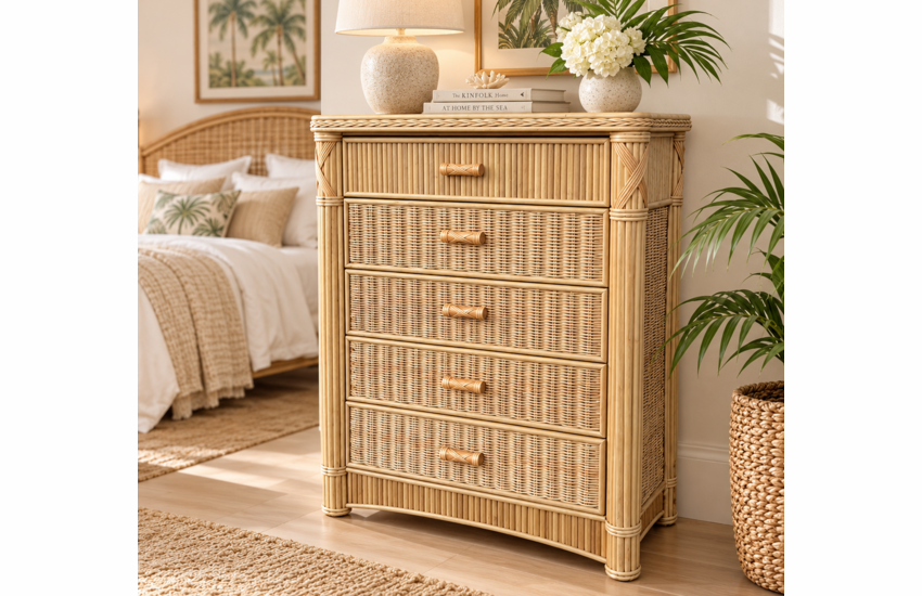 St. Thomas Rattan 5 Drawer Chest