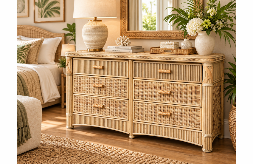 St. Thomas Rattan 6 Drawer Dresser