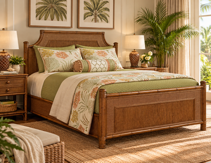 Braxton Culler Summer Retreat Queen Wicker Complete Bed (Available in 30 Finish Choices)