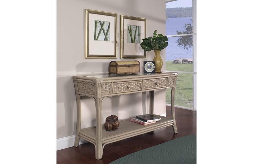 Tangelwood Rattan Console table with glass top