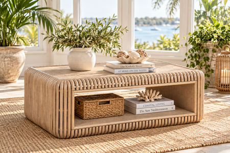 Braxton Culler Tulum Rattan Coffee Table With Bottom Shelf (Available in 30 Finish Choices)