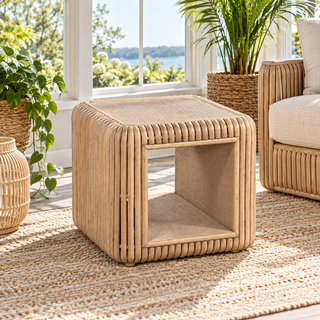 Braxton Culler Tulum Rattan End Table With Bottom Shelf (Available in 30 Finish Choices)
