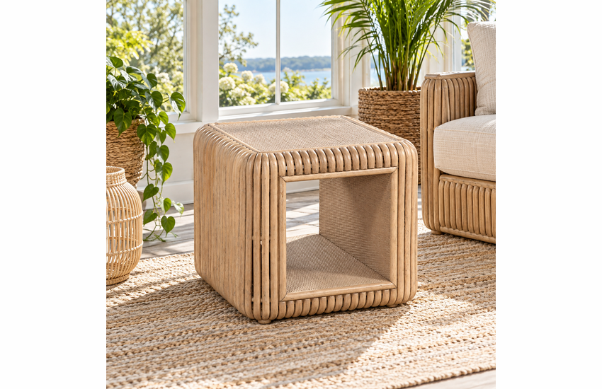 Braxton Culler Tulum Rattan End Table With Bottom Shelf (Available in 30 Finish Choices)