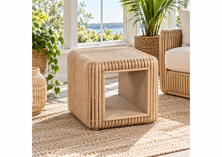 Braxton Culler Tulum Rattan End Table With Bottom Shelf (Available in 30 Finish Choices)