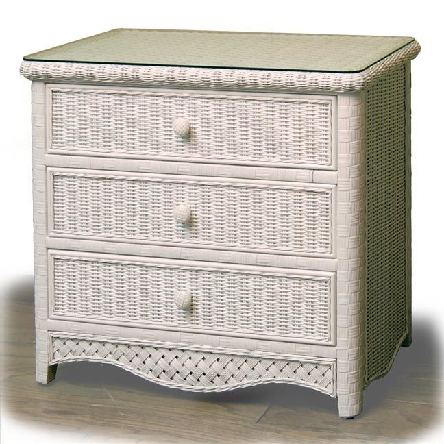 White Wicker 3 drawer Chest Kona collection