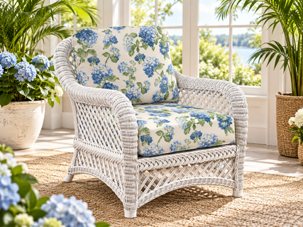 White Wicker Chair - Lanai With Sunbrella fabrics