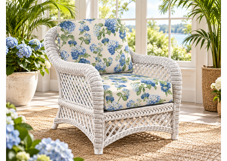 White Wicker Chair - Lanai With Sunbrella fabrics