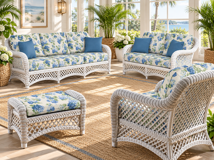 White Wicker Lanai Set of 5-Loveseat NOT included
