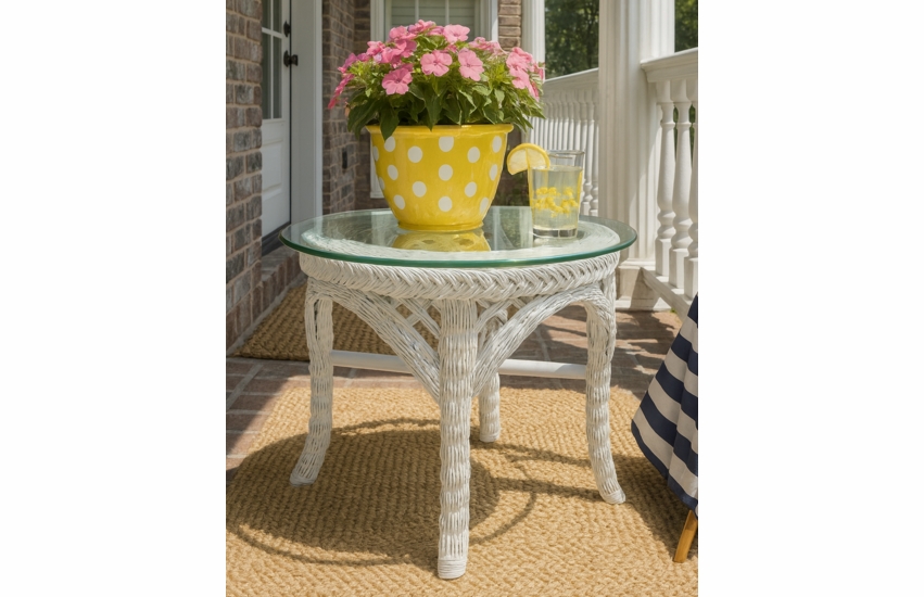Wicker End Table Oval  - Lanai White