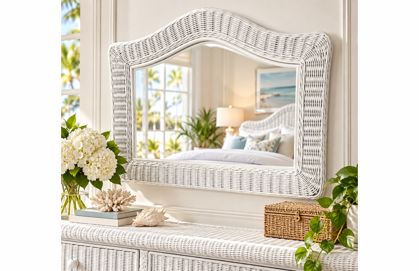 Wide Arched Wicker Mirror