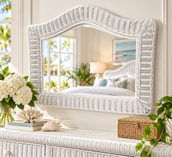 Wide Arched Wicker Mirror