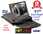 17" LCD Monitor Rack: 2U Short-depth Rackmount LCD w/ 8-port USB KVM Keyboard Drawer optional Touch Pad (Model: NVP2417-S801e) & Trackball (Model: NVP2417-S801b)