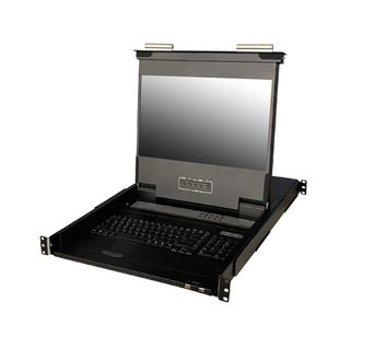 1U 17.3" LED 1920 x 1080 Single Slide LCD 104 Keyboard touchpad, 300nits. With 12 port DVI KVM switch, 100-240V AC 50/60Hz via IEC Type power cord
