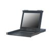 1U 17" LED 1280x1024 Single Slide LCD 104 Keyboard touchpad, 250nits. with KVM RGB 16 port combo PS/2 and USB KVM switch, 125VDC Terminal Block "+" and "-". chassis depth 630m/25" Deep* Include 16 pcs of AB-6 (1.8meter 2-in-1 KVM Cable-USB&VGA) cables, Includes VGA + USB KVM cables 6ft long total of 16 pcs.
