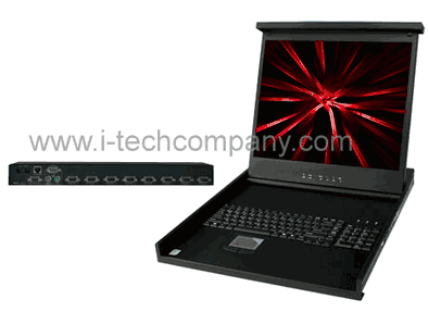 1U, 19 Inch LCD Rackmount Touch Pad Keyboard Consolew/ Smart-Rail System  KVM over IP w/ 8 ports (Model: TKP119IP8e)