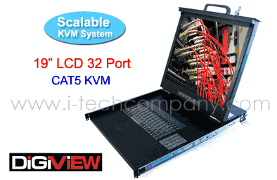 1U CAT5 KVM over IP Rackmount 19" LCD Drawer wtih Keyboard Drawer w/ 32-ports RJ-45 Drawers.w/ Touch-Pad Keyboard (Model:DKP119-CIP32e)