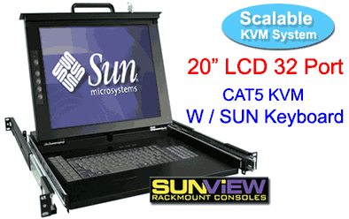 1U CAT5 KVM over IP SUN Compatible Rackmount 20" LCD SUN Keyboard Drawer w/ 32-port . Model:(SDK120-CIP32e)