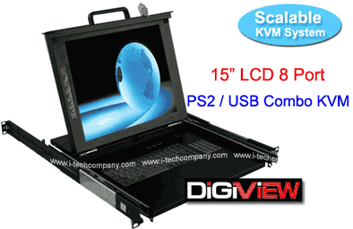 1U KVM over IP Rackmount 15" LCD Drawer  Keyboard Drawer w/ 8-ports Combo USB/PS2 KVM Drawers (D-sub 15)w/ Touch-Pad Keyboard (Model:DKP115-FIP8e)
