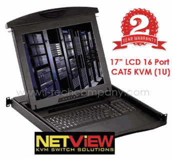 1U Rack Mount 17" LCD Keyboard Drawer 16-port CAT 5 KVM Switch, 2 console (Local + KVM over IP). Model:(NX117CIP16e ) w/ Touch-Pad & ( NX117CIP16b ) w/ Trackball