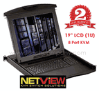 1U Rack Mount 19" LCD Keyboard Drawer 8-port PS/2 KVM Switch, 2 consoles (Local + Remote Via CAT 5 Extenders). Model:(NX119CE8e ) w/ Touch-Pad & ( NX119CE8b ) w/ Trackball
