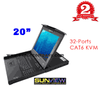 1U Rack Mount 20" SUN LCD Monitor Combo KVM Keyboard Drawer w/ 32-Ports CAT6 KVM switches, 2 consoles (1 x local; 1 x IP) with Touch Pad (Model: SNK120CIP32e)