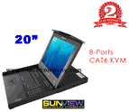 1U Rack Mount 20" SUN LCD Monitor Combo KVM Keyboard Drawer w/ 8-Ports CAT6 KVM switches, 2 consoles (1 x local; 1 x remote) with Touch Pad (Model: SNK120CCE8e)