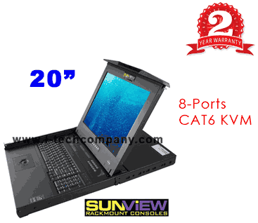 1U Rack Mount 20" SUN LCD Monitor Combo KVM Keyboard Drawer w/ 8-Ports CAT6 KVM switches with Touch Pad (Model: SNK120C8e)