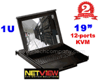 1U Rackmount 19 TFT SAMSUNG  LCD Monitor w/notebook keyboard & touch-pad mouse Drawer, with 12-port DVI + Audio KVM switch, with 104 key notepad keyboard w/ Trackball ( b ), with NC-6:  6pc 6ft long DVI +USB+ Audio KVM Cables. 24.4" Deep only (Model: NVP119-D12e)