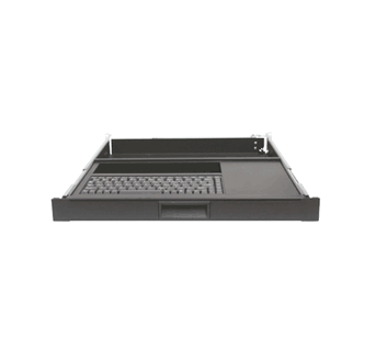1U Rackmount USB 88 key compact keyboard with mouse storage, Mouse use area beside keyboard (shown with optional mouse), 8.5" deep storage space behind keyboard, Slides adjustable for 20" to 30" rack mounting depth +ACS-18 + Lock + Retainer + NO Mouse