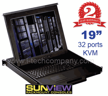1U Sun Compatible Keyboard Rackmount Monitor 19" LCD Drawer w 32-ports CAT5 KVM Over IP Switches (Local + Remote IP KVM) USB KVM. (Model: SNK119CIP32)