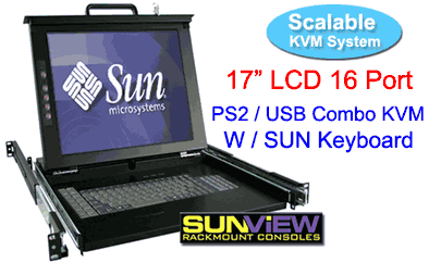 1U SUN Compatible Rackmount 17" LCD SUN Keyboard Drawer w/ 16-port Combo PS2/USBKVM Drawers Model:(SDK117-F16e)