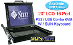 1U TWO Consoles SUN Compatible Rackmount 20" LCD SUN Keyboard Drawer w/ 16-port Combo PS2/USBKVM Drawers via CAT5 Extenders Model:(SDK120-FCE16e)