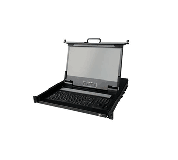 1U Wide 17.3" Rackmount Rugged LCD Keyboard drawer 1920x1080, High Brightness 1000 nits, Durable 104-key waterproof keyboard with trackball, AC 110/220V input, 408mm Deep /16" deep extend to 762mm 30", No Speaker