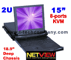 2U, 15" TFT Rackmount LCD monitor KVM keyboard w/ 8 port KVM-17" Depth only, with optional Touch Pad (Model: NVP2415-801e) or Trackball (Model: NVP2415-801b/NVP2415-801c)