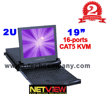 2U Short Depth Dual Slides Rackmount 19" LCD Monitor w/ 16-port CAT 5 KVM Switch Keyboard Drawer . Model:(NVP192SC16e) w/ Touch-Pad & (NVP192SC16b / NVP192SC16c ) w/ Trackball, all 16ports CAT5 KVM comes with (Model: IF-DUSB) 8pcs