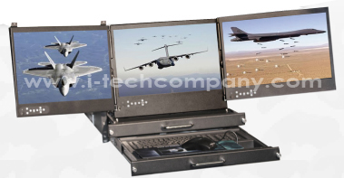 3U 20" Rack Mount Triple LCD Keyboard Drawer w/ Trackball 88 keys Compact Keyboard. (Model:DRP3W1700A-DVI-Au)